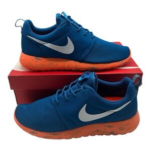 Nike Roshe Run Shoes Mens 13 Military Blue Orange Sneakers 669985-400